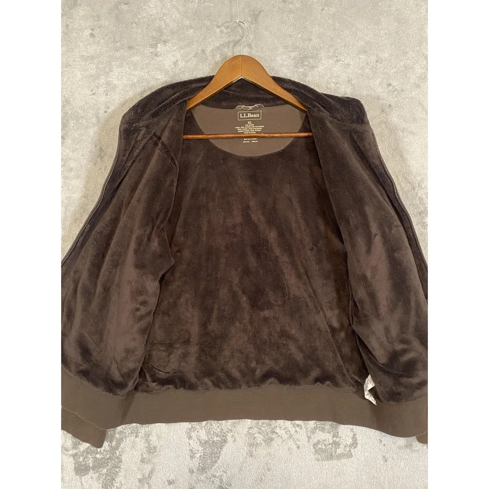 L.L. Bean Jacket‎ Mens XL Brown Fleece Lined Full Zip Mock Neck Classic *READ*